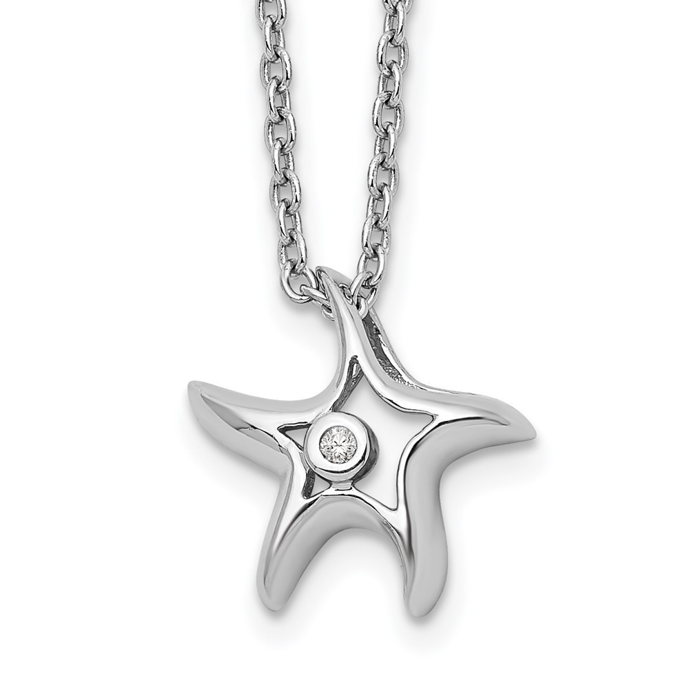 925 Sterling Silver 18 Inch Diamond Starfish Slide Charm Pendant Necklace 2" Ext
